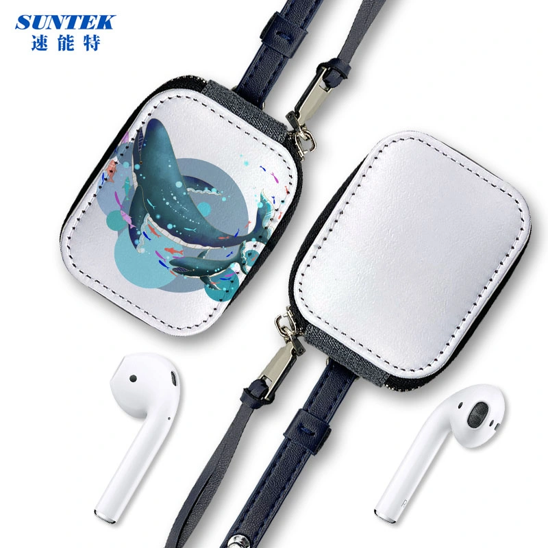 White and Grey Sublimation Leather Earphone Case