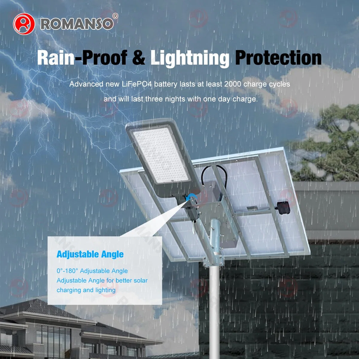 CE-Zulassung LiFePO4 Romanso oder ODM Street Lamp Solar Lighting