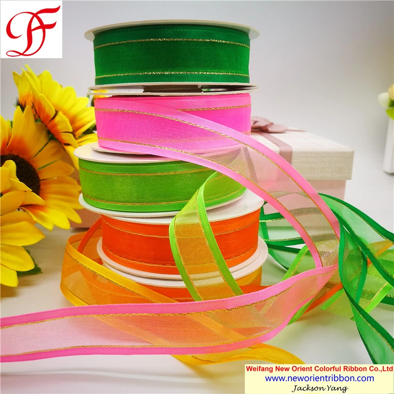 Wholesale/Export 100% Nylon Metallic Edges Satin Edge Organza Ribbon for Gifts/Wedding/Wrapping