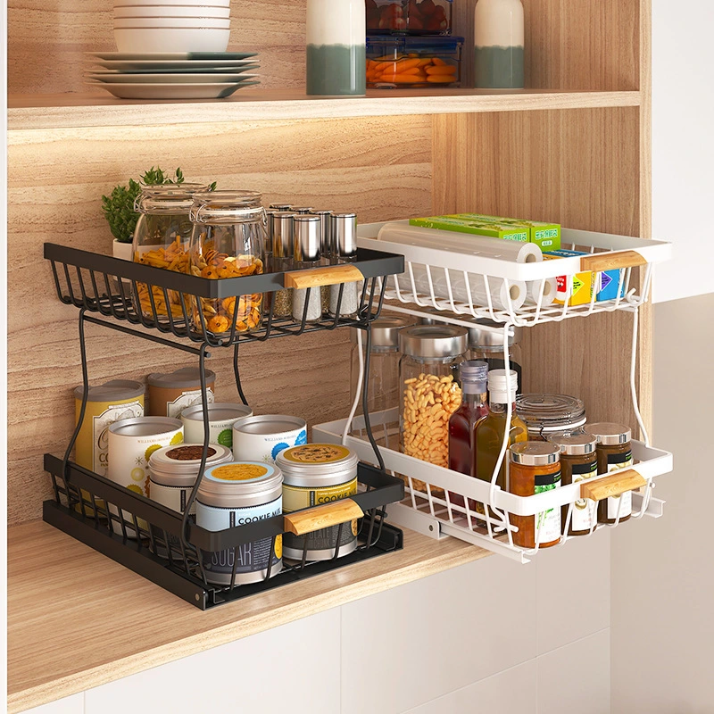Kitchen Pull-out Shelf Table Top Floor Double-Layer Slit Finishing Rack Kitchen Sink Storage Rack