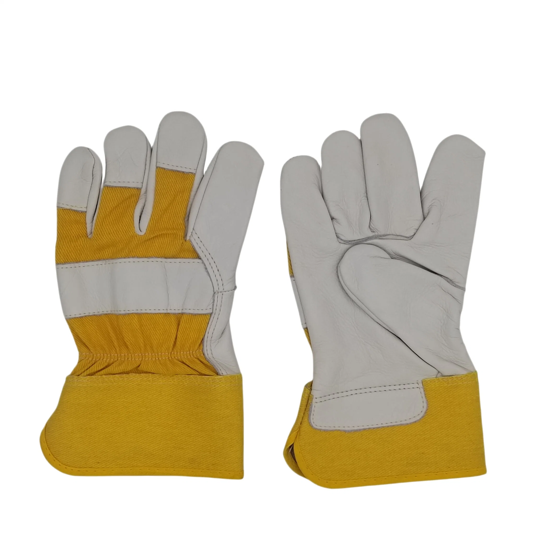 Beige Cow Grain Leather Full Palm Half Lined Construction Work Glove