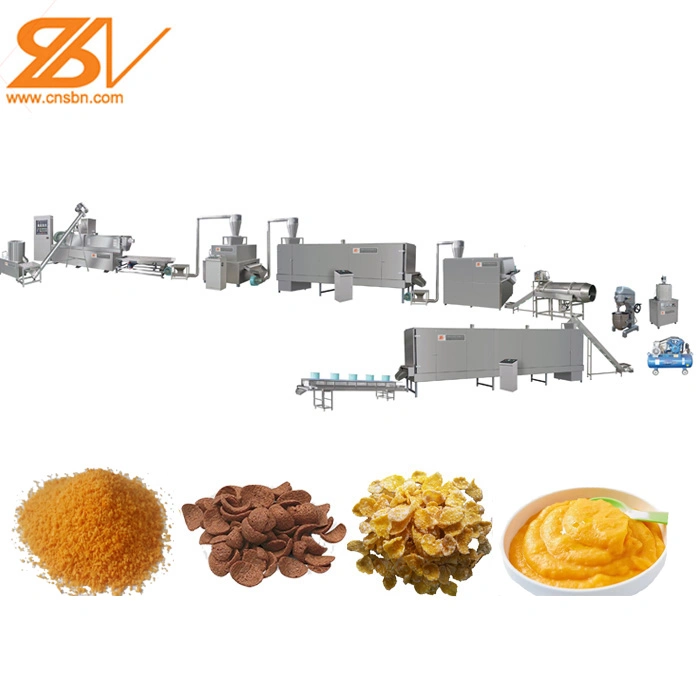 Crispy Cereals Puff Snacks Bread Crumbs Instant Porridge Breakfast Cereals Plant Corn Flakes Making Extruder Machine