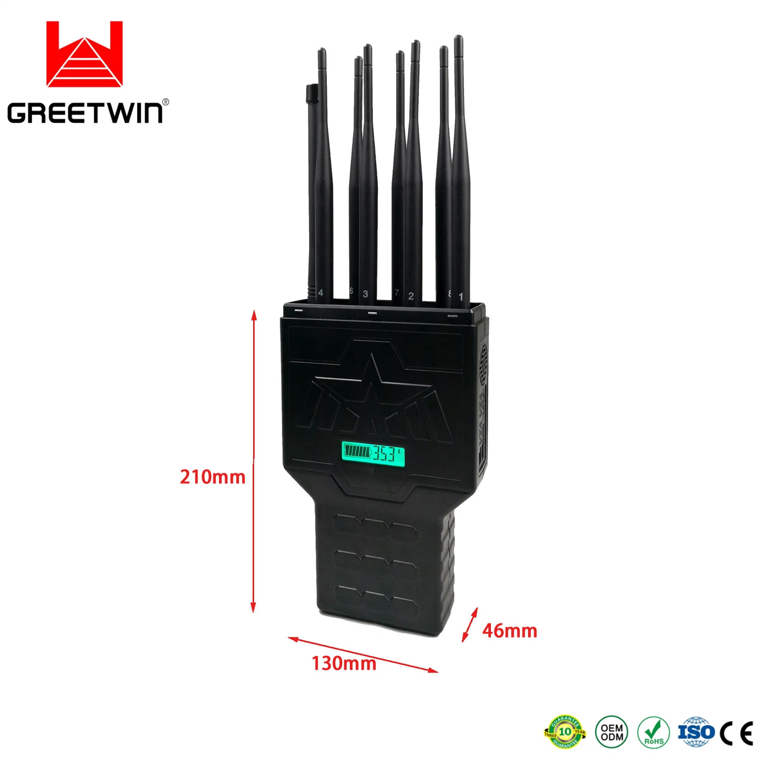 8 Antennas Jamming up to 30m Portable Cell Phone GPS WiFi 2.4G/5.8g 2g 3G 4G 5g Signal Jammer