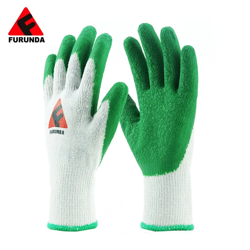 10 Gauge Knit Cotton Glove Crinkle Latex Coated Safety Work Gloves for Garden Construction