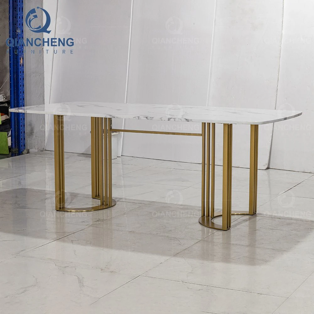 OEM Ss Home Furniture Gold Stainless Steel Dining Modern Marble Dining Table