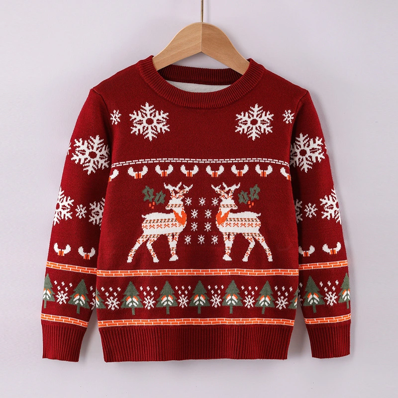 Winter Cute Long Sleeve Knitted Pullover Tops Santa Claus Knitwear Children Christmas Sweater