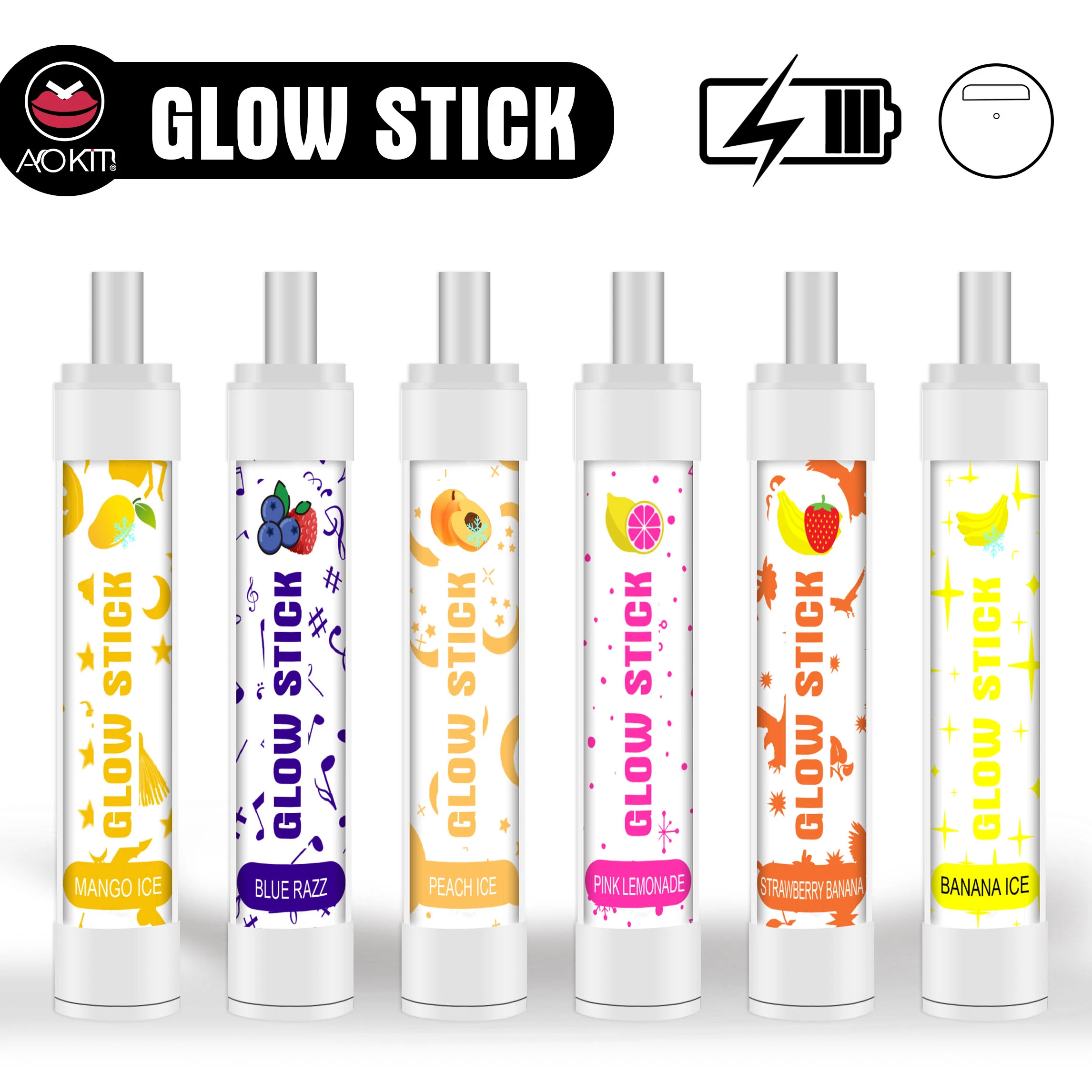 Venta directa de fábrica Custom Glow Stick cigarrillo electrónico Vapes recargables al por mayor brillante