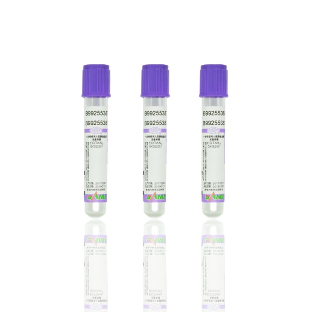 Disposable Vacuum Blood Collection Tube Purple Cap EDTA K2/K3 Pet/Glass