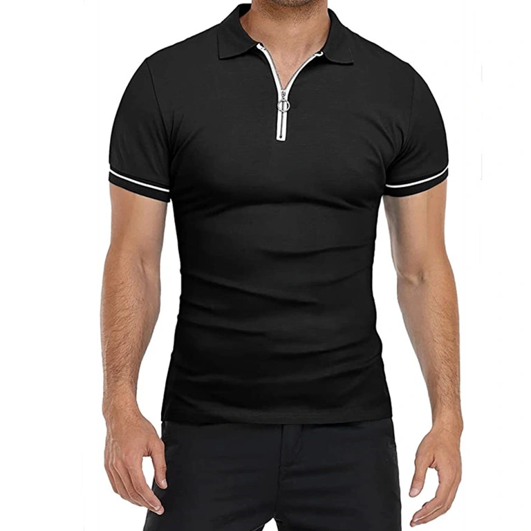 Men Color Block Zip Half Polo Shirt