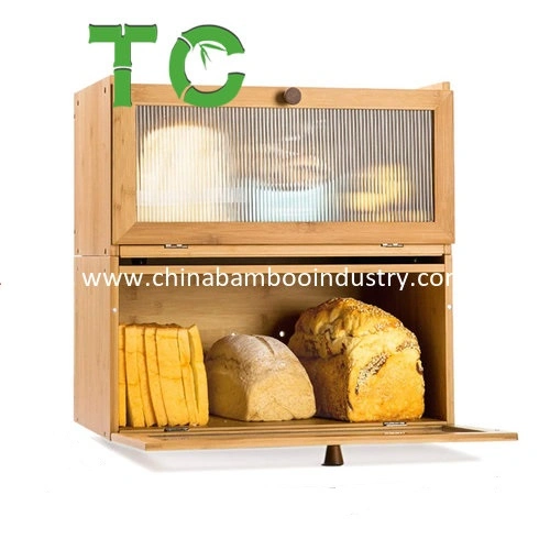 Bamboo Bread Box for Kitchen Counter-Large Capacity Bread Storage Container Window Bread Holder