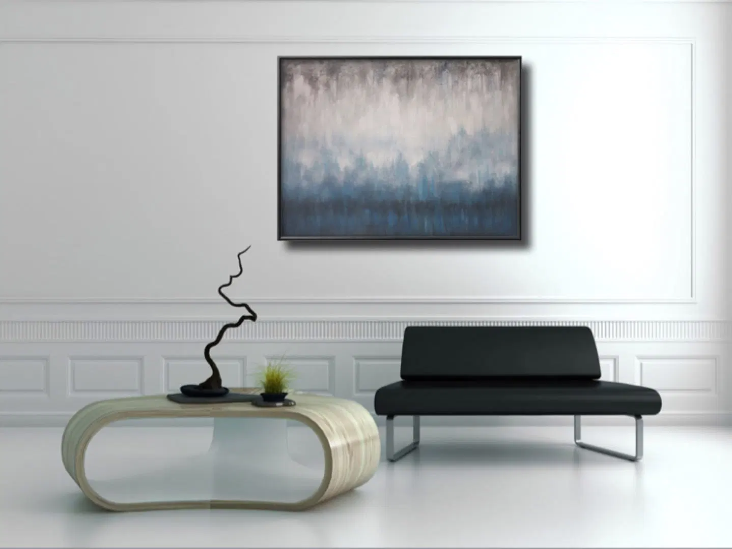 Handmade Modern Blue Gray and White Abstract Oil Paintings for Home Decor