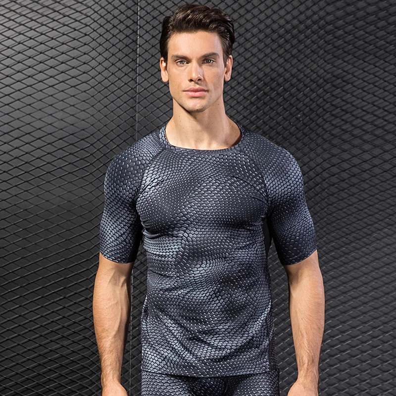 Mens Spandex Polyester Sportswear Fitness Clothing Short Sleeve Men Fitness Shirt