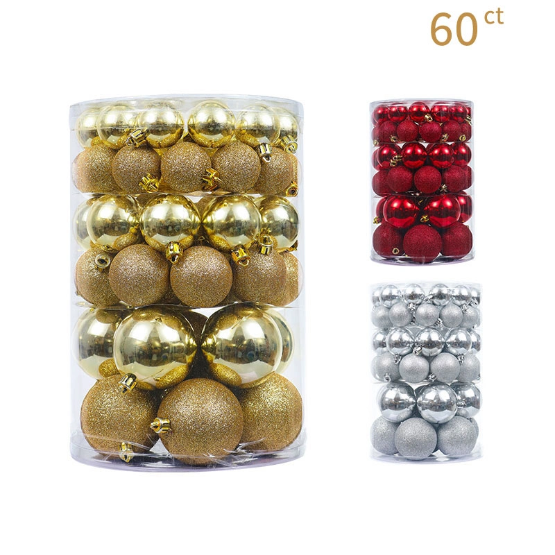 40-80mm 60PCS Gold Christmas Bauble Ornaments Christmas Tree Ornament Set Christmas Balls