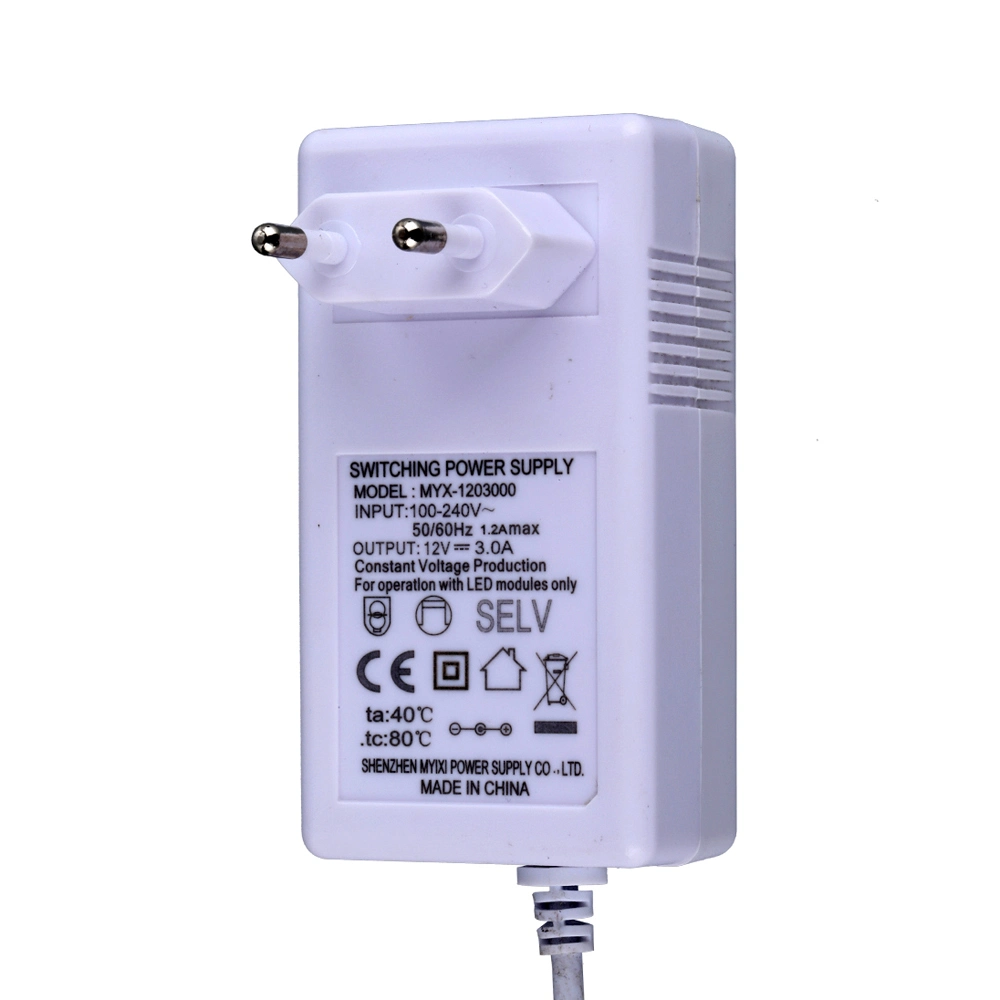 EU Wall Plug in AC DC Power Supply Adapter 9V 12V 15V 1A 1.5A 2A 3A CE 36W Power Adapter