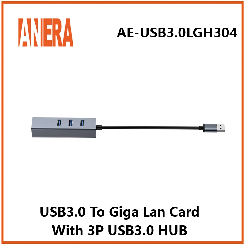 ANERA Hot Selling Aluminium Alloy USB3.0 a RJ45 Gigabit Ethernet Placa de rede de placa de rede com 3 portas USB3.0