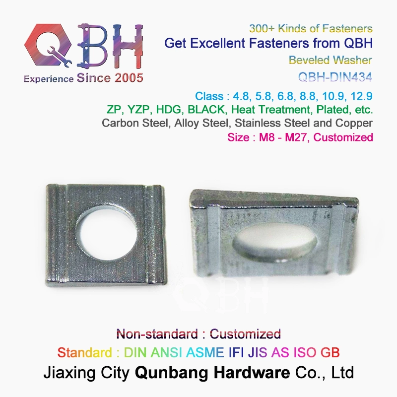 Qbh Customized DIN434 HDG Carbon Steel Special Square 8% Two Grooves Taper Tapered Beveled U Channel Sections Angle Washer Special Metal Wedge Joint Ring