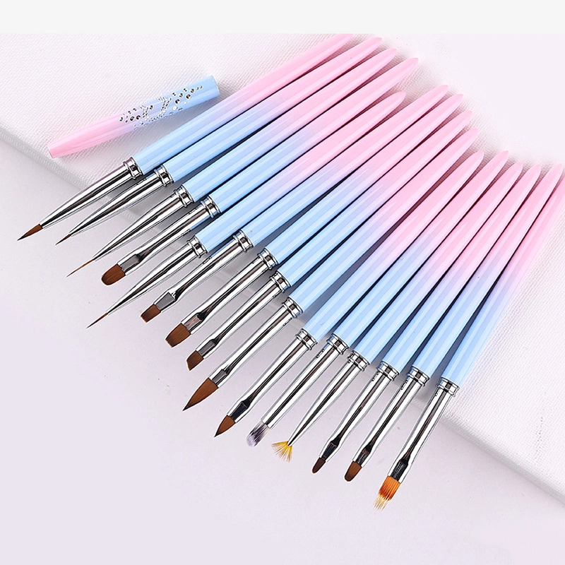 Pink-Blue New Acrylic Brush Flower Paint Nail Art Design Brushes Nail Art Liner Brush