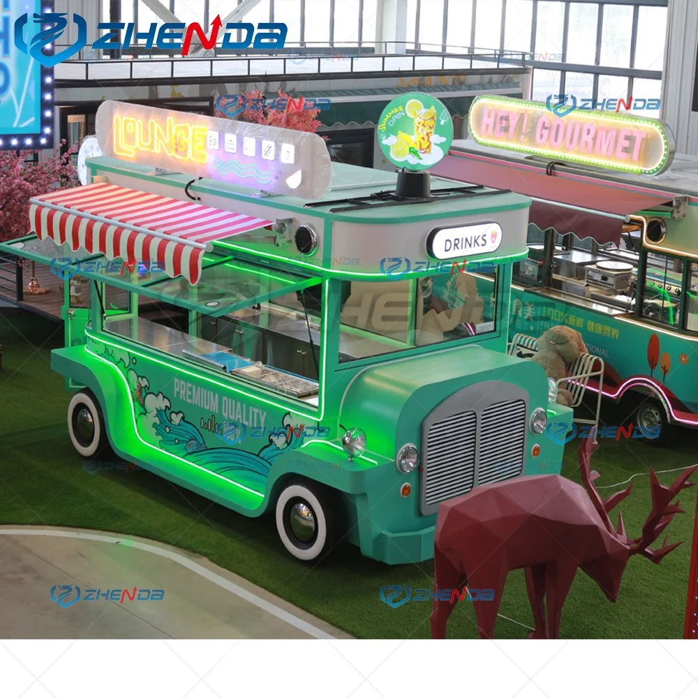 Zd-FT45 Best-Selling Green Food Truck/Electric Grill Hot Dog BBQ Food Cart Mobile Kitchen Cute Attraction Food Trailer