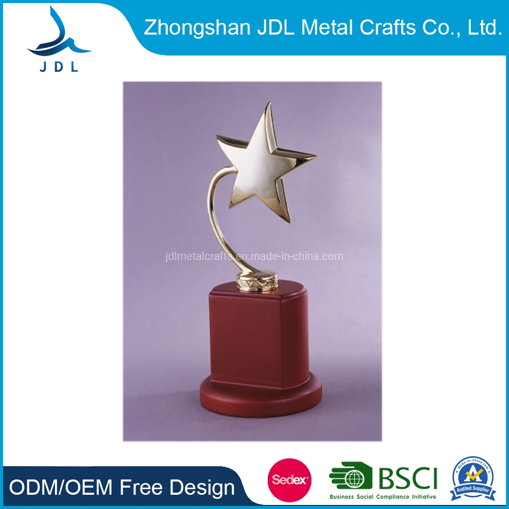 Free Sample Cheap Crystal Gift Acrylic Resin Glass Trophy with Metal Star Shape Trophy