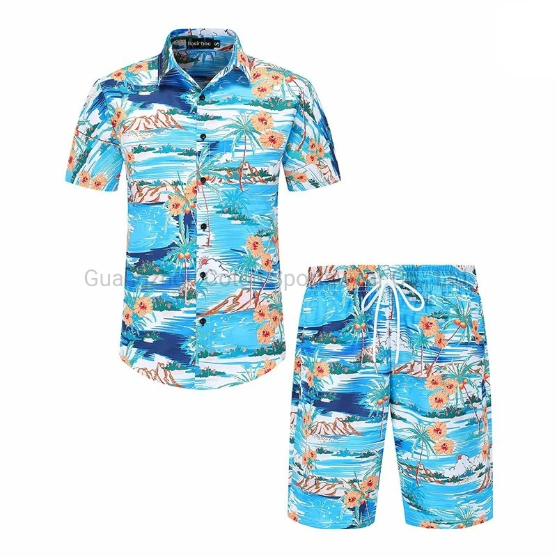Casual Loose Short Sleeve Shorts Two Piece Men Set Hawaiian Beach Shirts