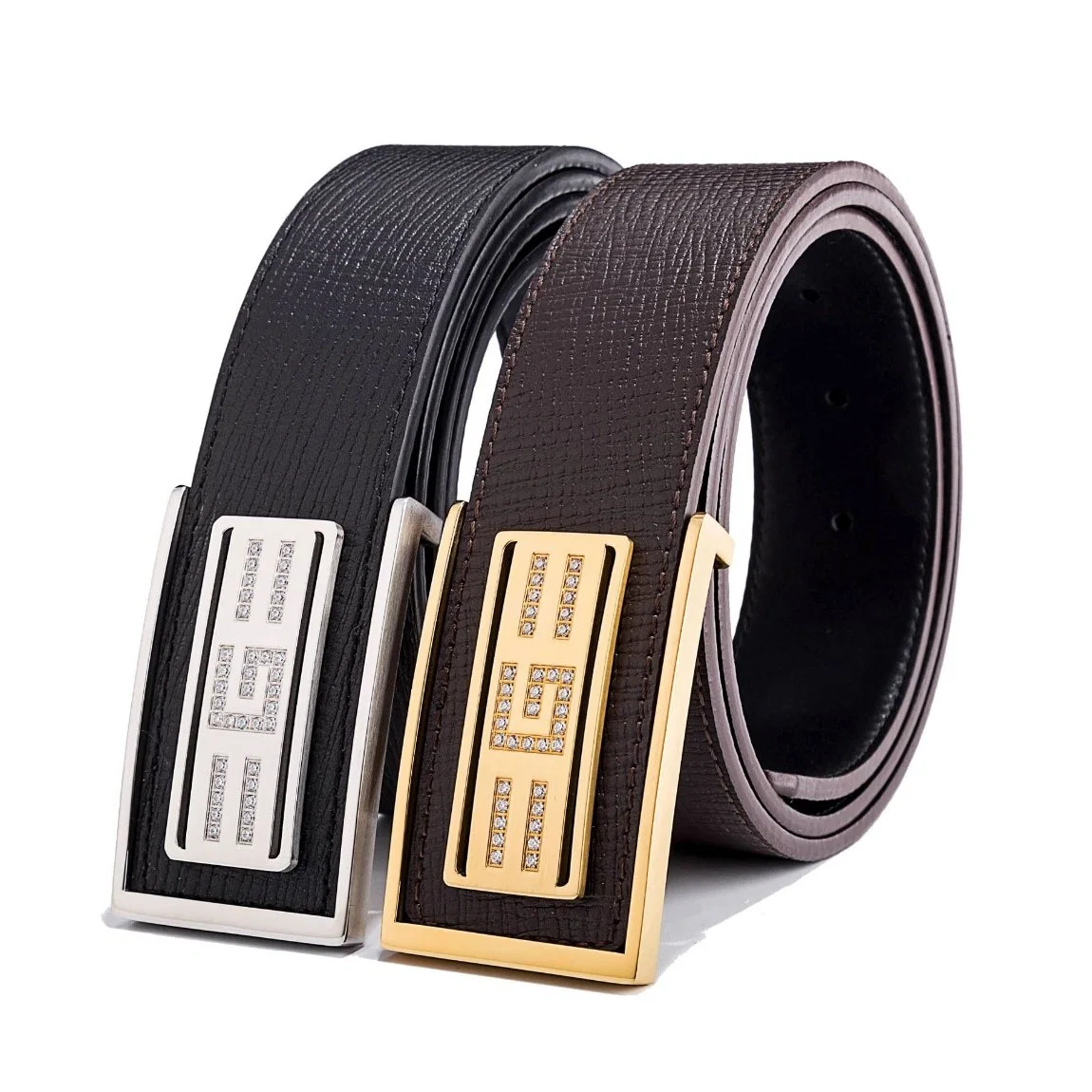 Wholesale Diamond-Encrusted Stainless Steel Automatic Buckle Custom Men Cowhide Genuine Leather Belt