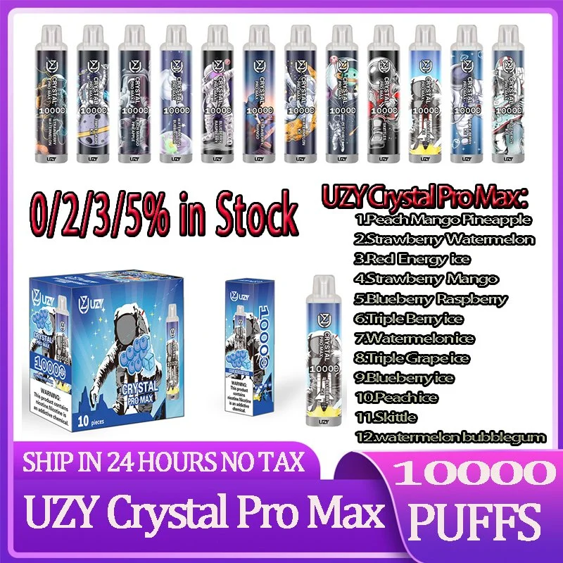 Original Uzy Crystal PRO Max 10000 Puff Disposable E Cigarettes 1.2ohm Mesh Coil 16ml Pod Battery Rechargeable Electronic CIGS Puff 10K Rbg Light Vape Pen Kit