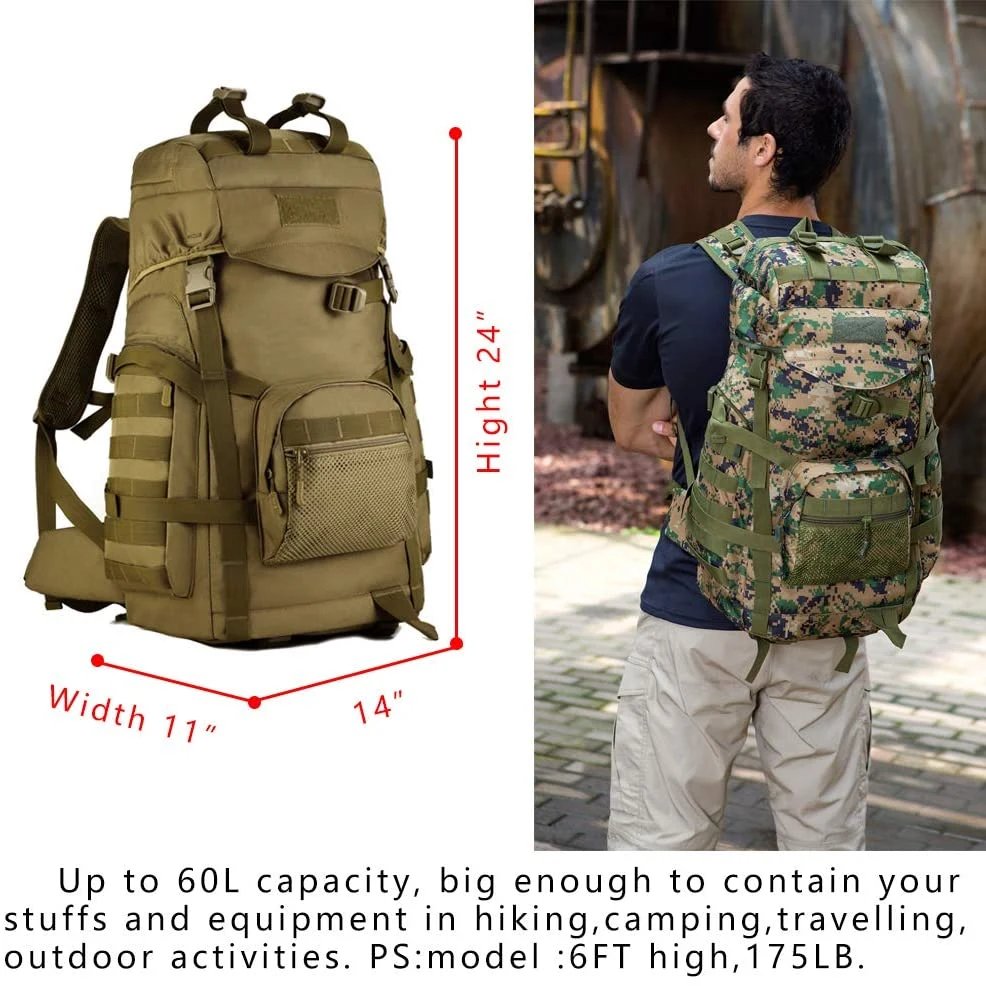 Plus Backpacking Backpack 60L/65L/70L/85L Waterproof Molle Rucksack for Hunting