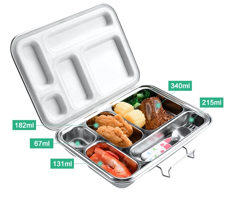 2023 Aohea SS304 Stainless Steel Bento 5 Compartment Lunch Boxes Duitable for Kids