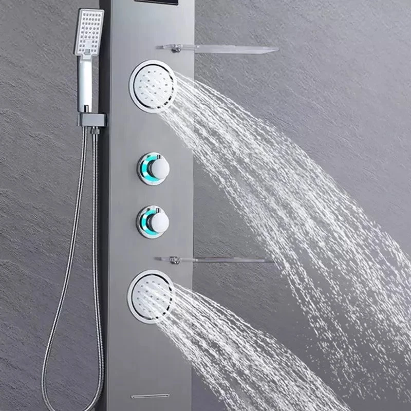 LED Shower Panel Bathroom Wall Mounted Stainless Steel Waterfall Brushed Shower Column Set Tower Massage Body Jets LED Shower Panels