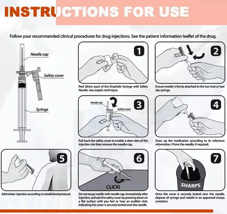 Produits d'instruments médicaux tailles multiples aiguille de sécurité Types d'injection de l'aiguille hypodermique FDA faible espace mort Ldv FDA/ISO