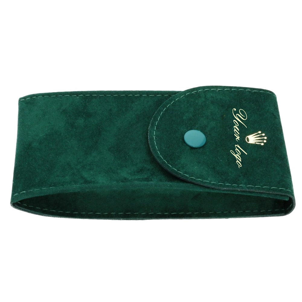 Grüne Custom Logo Samt Patte Tasche mit Knopf Schmuckbeutel Für Zubehör Großhandel hochwertige Velvet Velvet Velvet Uhrenarmband Reisen Tasche