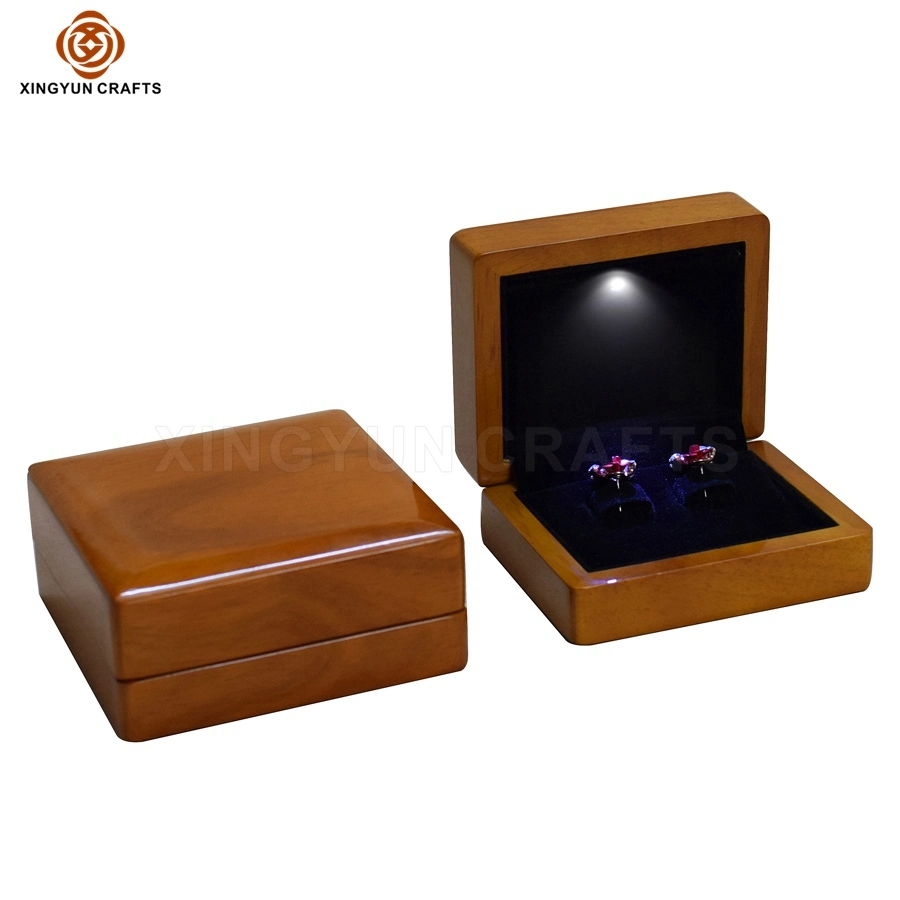 Glossy Maple Jewelry Set Package Box Wood Ring Earring Pendant Bracelet Watch Display Box with LED Light