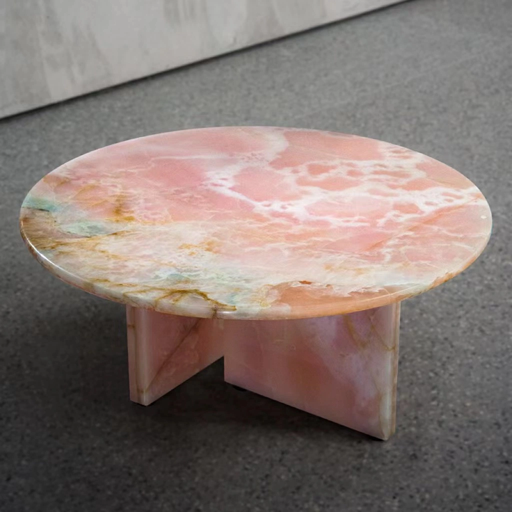 Sofá de móveis personalizados de luxo mesa oval moderno rosa Onyx Coffee Tabela