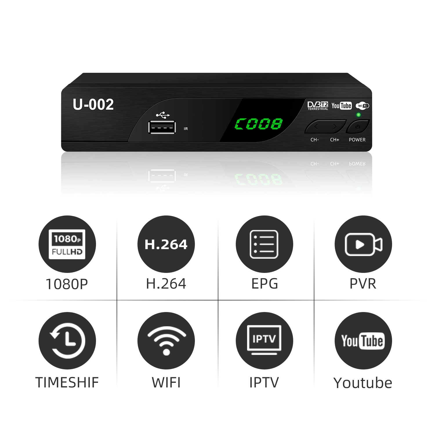 Sunplus 1509c HD H. 264 MPEG-4 DVB-T2 Set Top Box récepteur