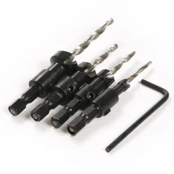 4PCS Hex Shank 3 Flute HSS Wood Countersink Drill Bit Set