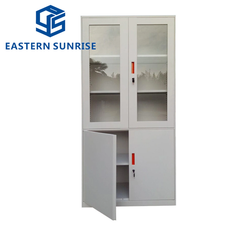 Metal Filing Storage Cabinet with Glass Door and Steel Door