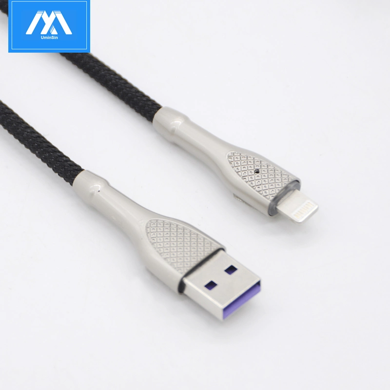 Zinc Alloy 2.4A Fast Charging 8pin Lightning Cable with LED Indicator iPhone Accessories Data Cable for iPhone 11