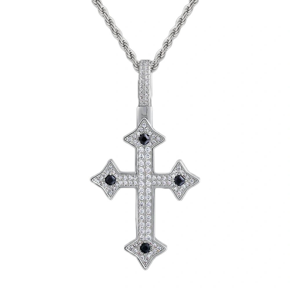 5A Cubic Zircon Black and White Cross Necklace