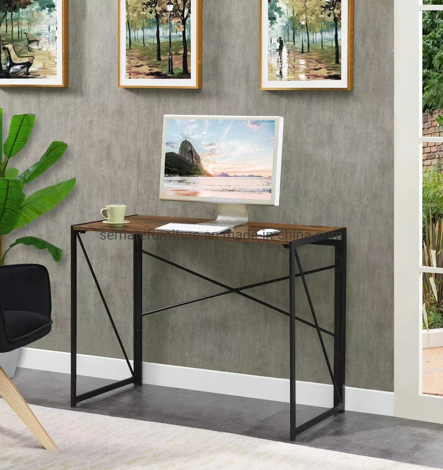 New Arrival Office Furniture Convenience Concepts Xtra Barnwood Folding Desk with Metal Leg