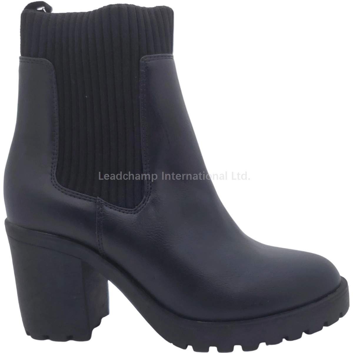 Women PU Kintted Ankle Boots High Chunky Heel Lady Boot