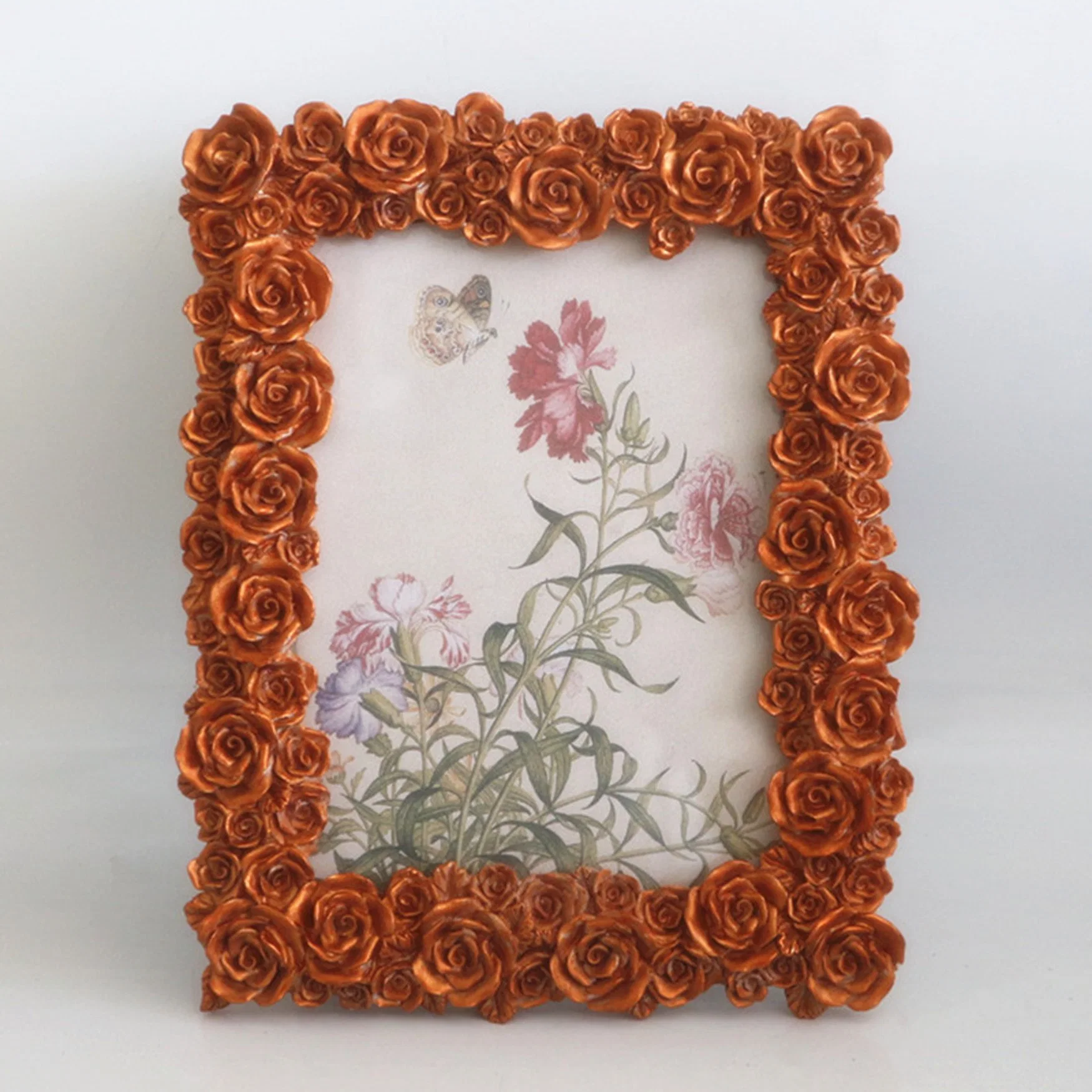 Flower Textured Hand-Crafted with Easel Hook Tabletop Wall Display Resin Picture Frame