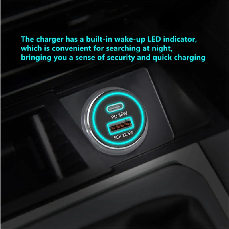 Port USB de type C La charge rapide voiture QC3.0 58.5W 36W de charge à LED PD