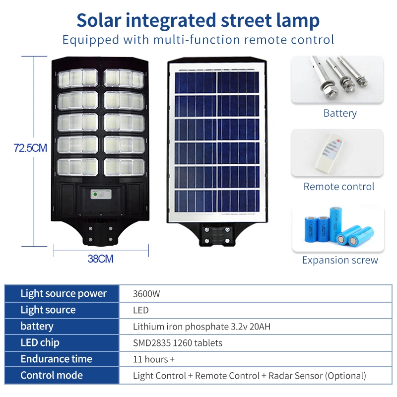 Todo en uno Control remoto al aire libre Luz solar LED de calle