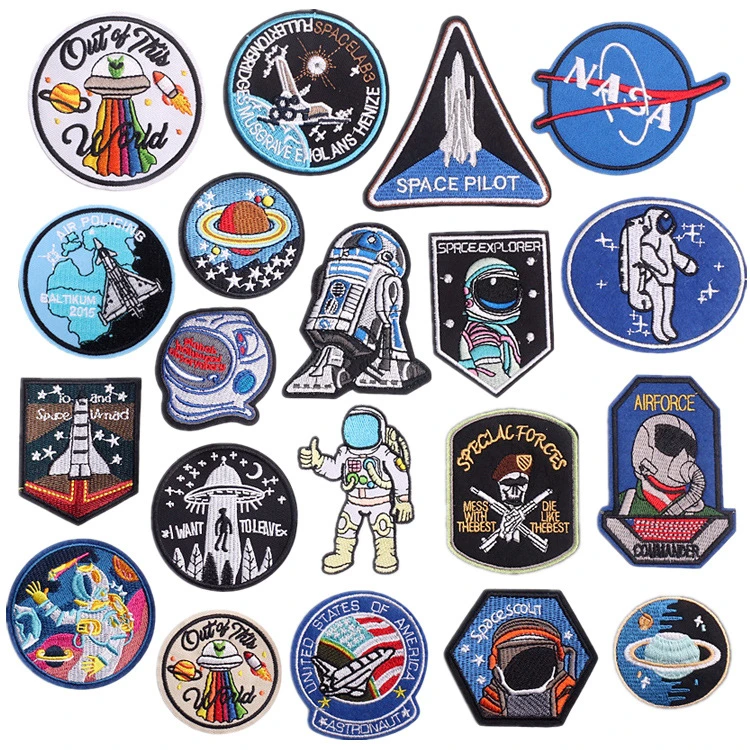 US Hot Sale NASA New Design Embroidery Custom Space Universe Logo Round Shape Low MOQ Garment Farbic Accessories Iron-On Embroidered Badge Patch