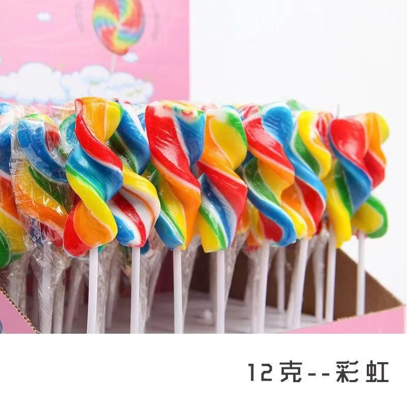 Hecha a mano Colorful Hard Twist Stick Fruity Lollipop Rainbow Lollipop