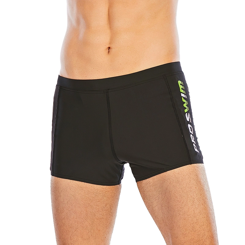 Men Swimwear Elastic Surf Trunk Black Swim Briefs with Print