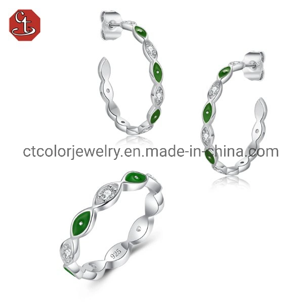 New design small fresh set silver 925 enamel ring earrings jewelry set for women gifts