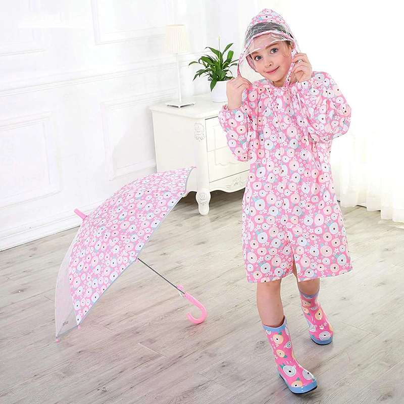 Kids Raincoat Girls Rainwear Rain-Jacket Toddler Boys Waterproof Lightweight Peony Print Hooded Poncho Rain Jacket