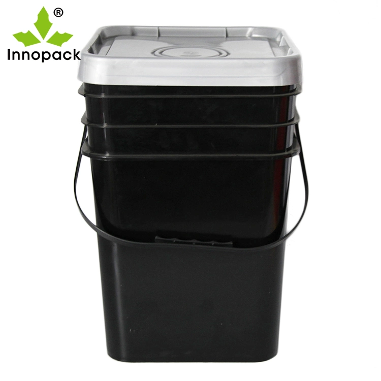 Heavy Duty 8 Gallon Square Black Plastic Bucket with Lid and Handle
