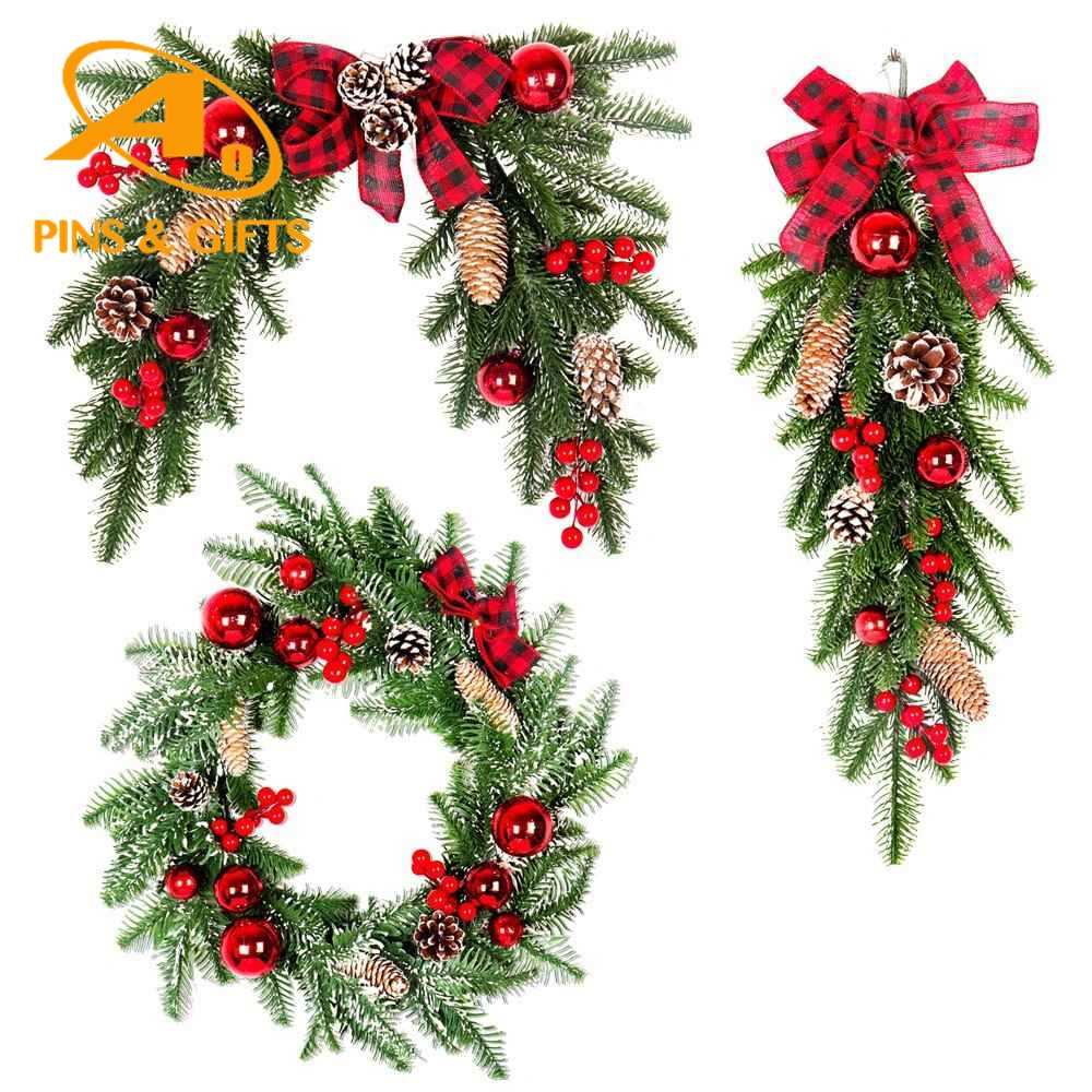 Artificial Decorative Pre-Lit Mixed PVC&Cashmere Christmas Garland with Pinecones and Silver Berries, Red Birds and Clear Lights for Xmas Wedding Holiday